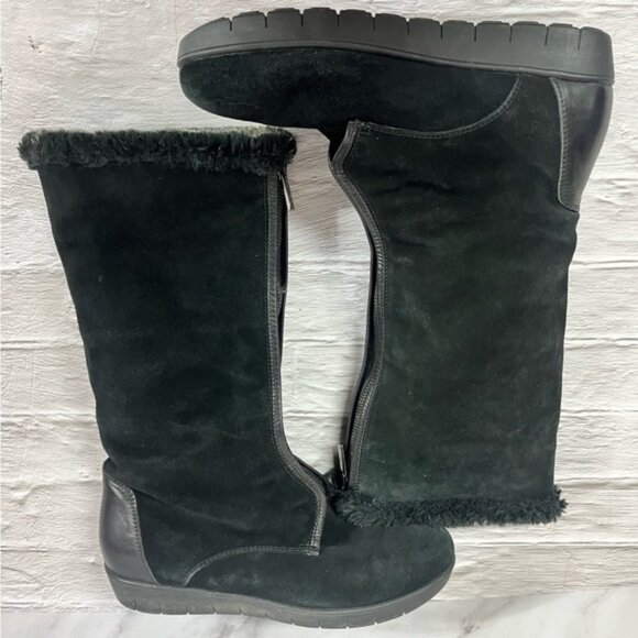 Aquatalia Black Suede Tall Weatherproof Winter Boots Fur lined - Picture 8 of 15